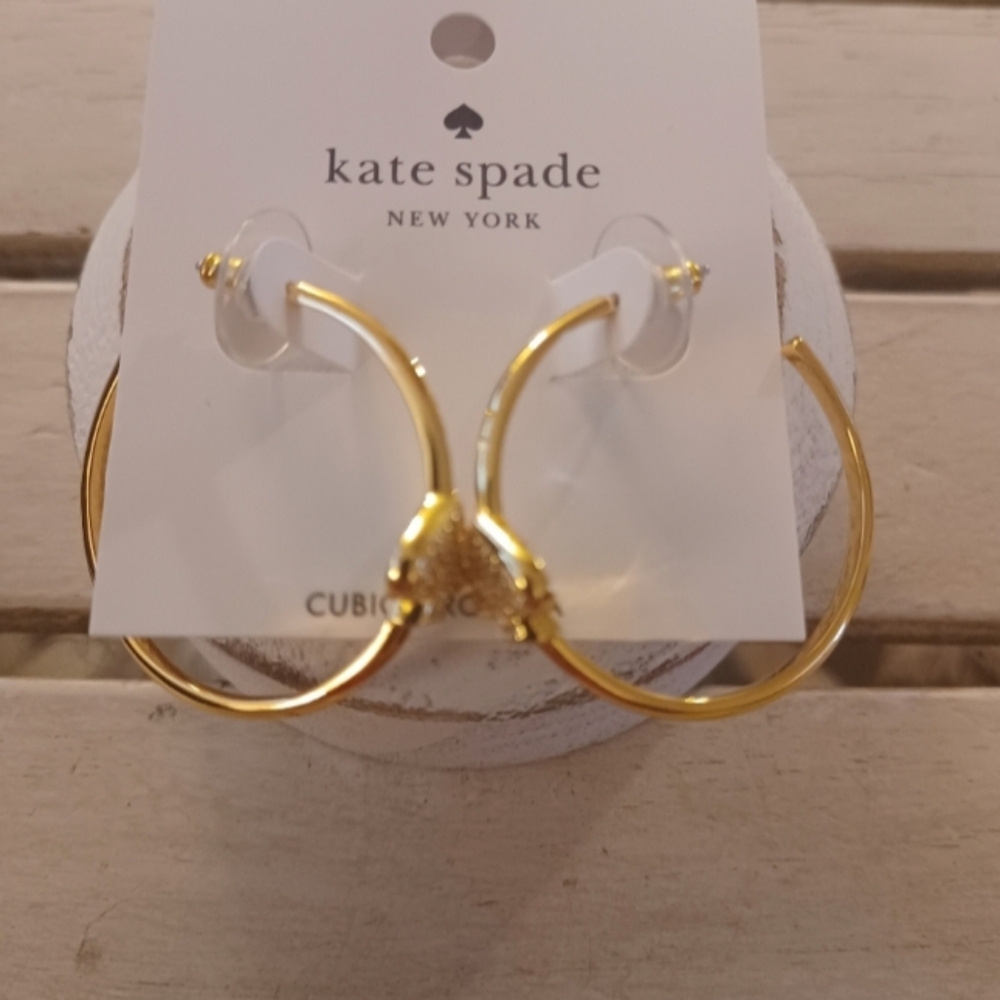 KATE SPADE NWT PAVE SPADE HOOPS - Picture 6 of 6